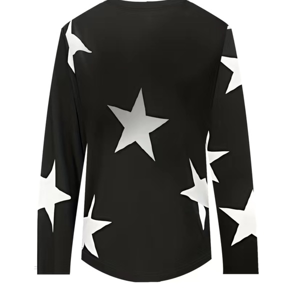 Graphic Sweatshirt Stars Black White Size L Long Sleeves - Picture 3 of 3